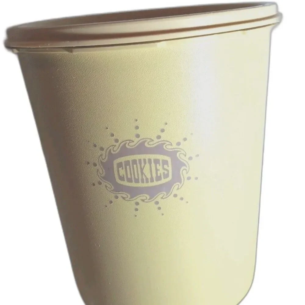 Vtg TUPPERWARE COOKIES Canister Servalier Sunburst Lid Yellow Harvest Gold 1970s